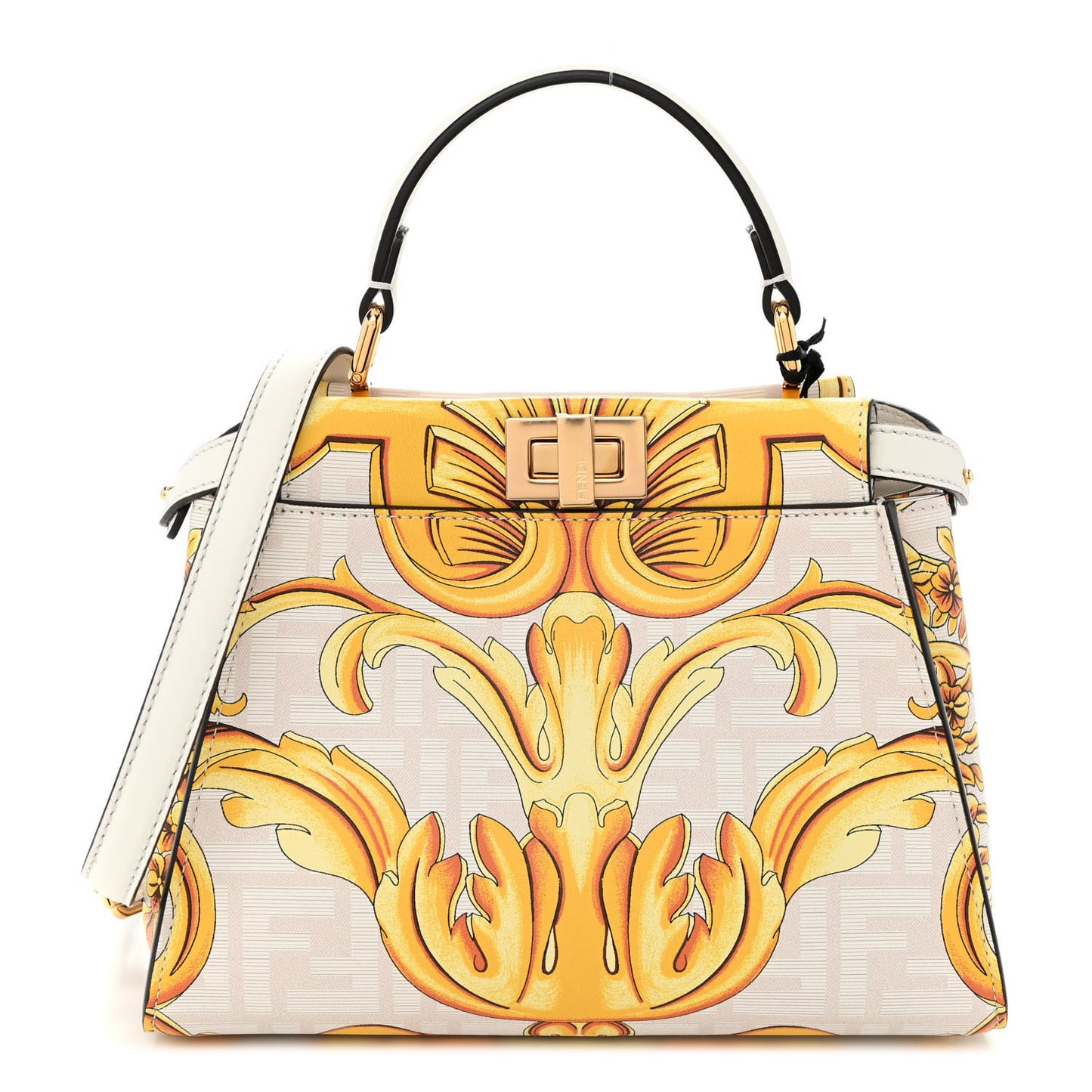 X VERSACE Vitello Seta Nappa Fendace FF Baroque Mini Peekaboo Iconic Satchel White Ice Gold
