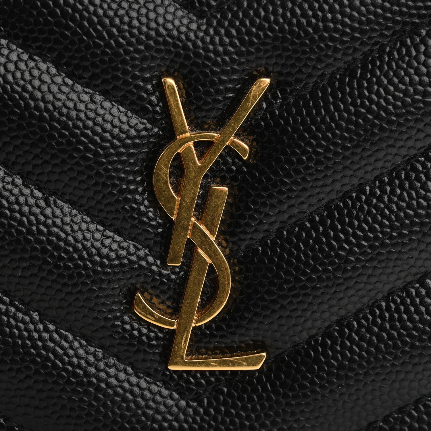 Saint Laurent Grain De Poudre Matelasse Chevron Monogram Zipped Card Case Black 8 of 9