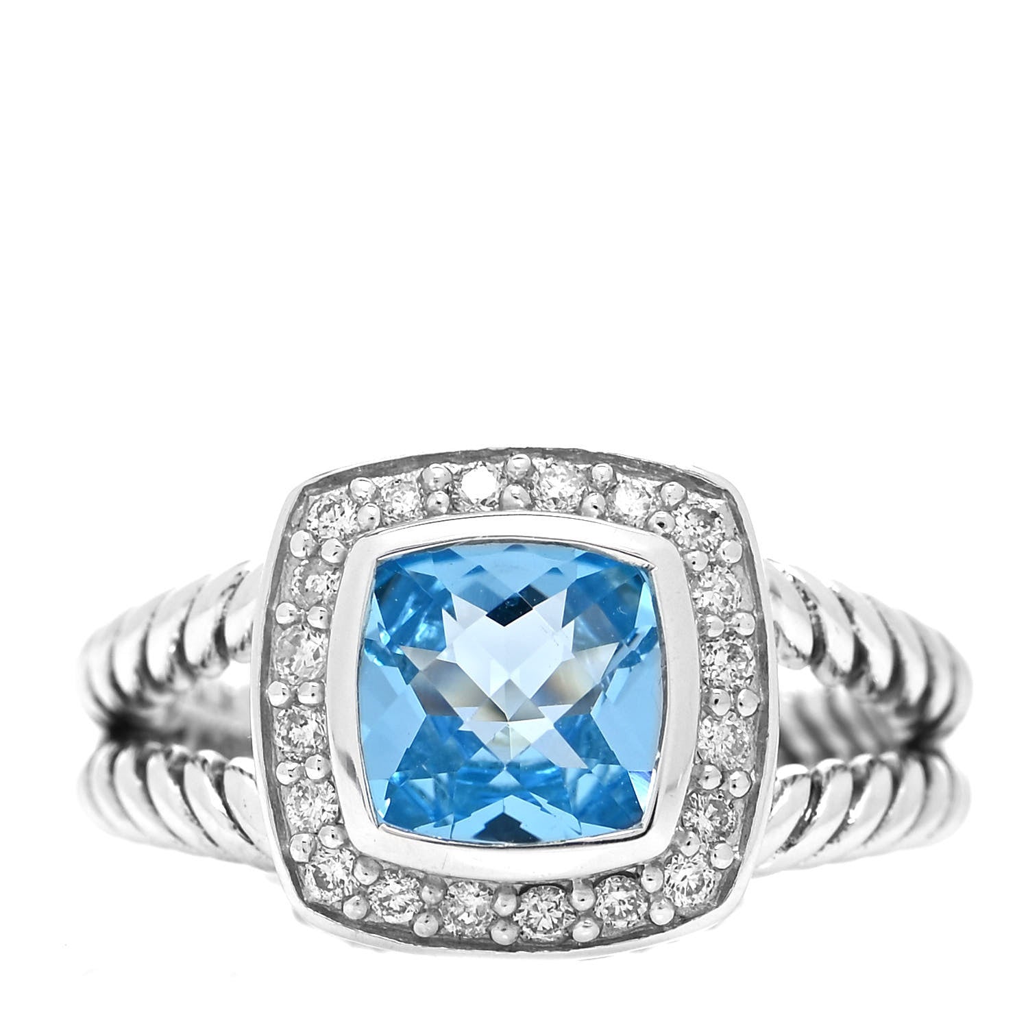 David Yurman Sterling Silver Diamond Blue Topaz 7mm Petite Albion Ring 49 5 1 of 4