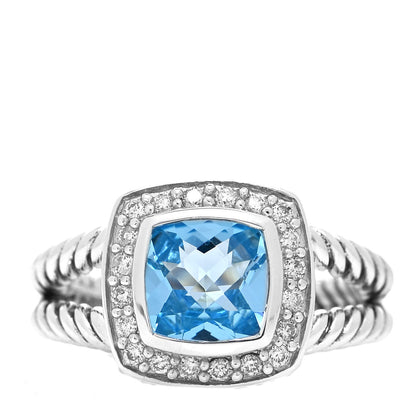 David Yurman Sterling Silver Diamond Blue Topaz 7mm Petite Albion Ring 49 5 1 of 4