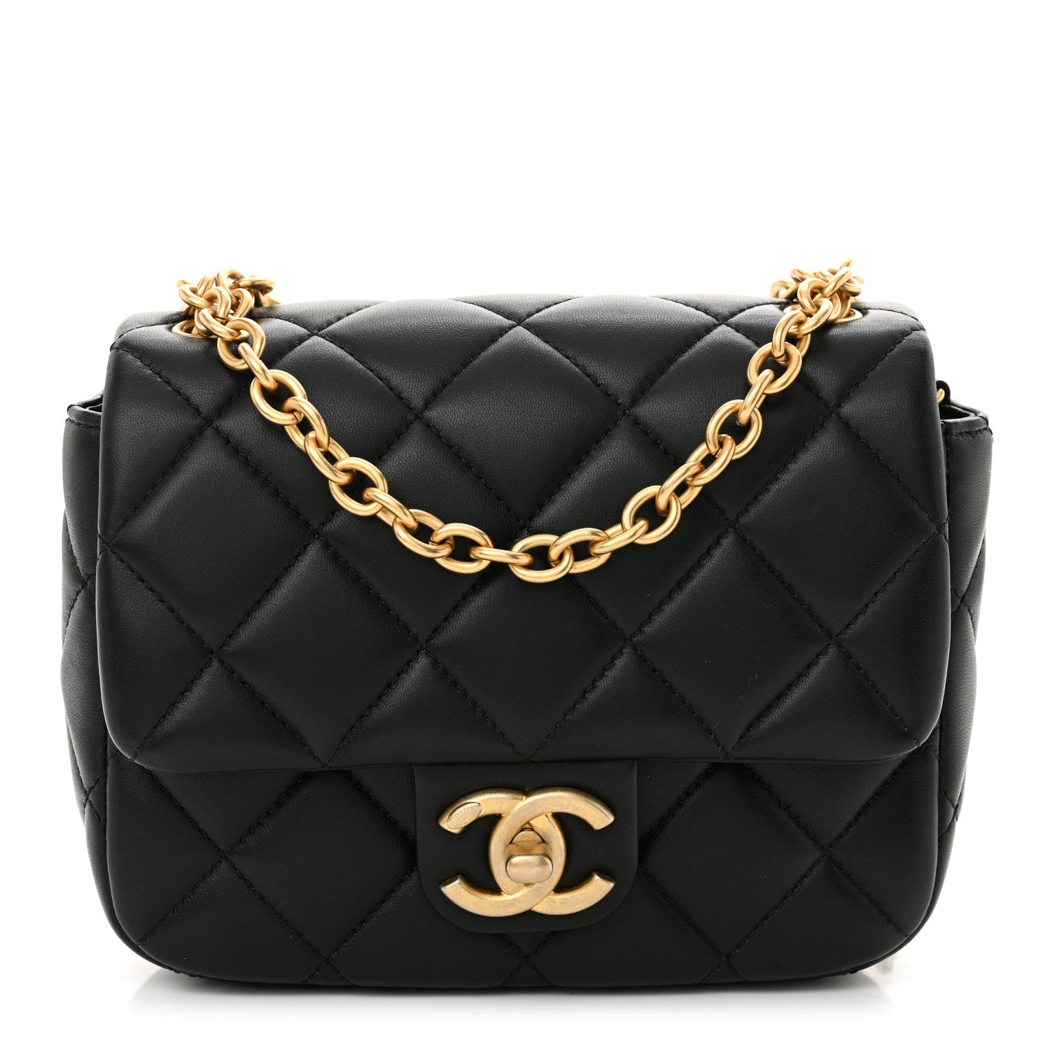 Chanel Lambskin Enamel Pearl Quilted Mini Charm Me Square Flap Black 1 of 10