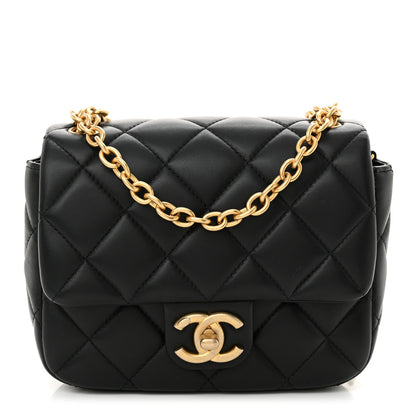 Chanel Lambskin Enamel Pearl Quilted Mini Charm Me Square Flap Black 1 of 10