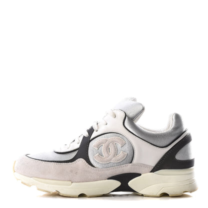 Chanel Suede Calfskin CC Sneakers 36 Black White Silver 1 of 9