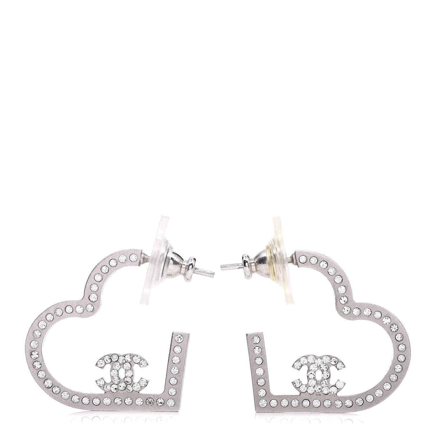 Chanel Crystal CC Heart Earrings Silver 1 of 5