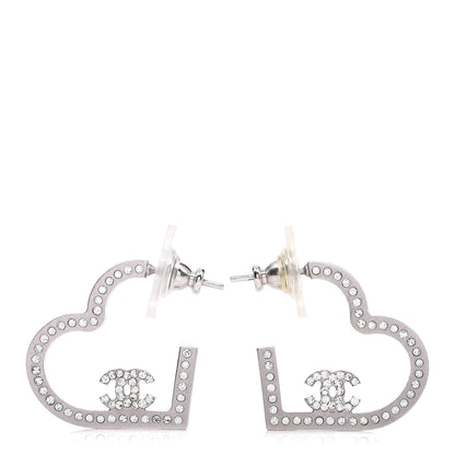 Chanel Crystal CC Heart Earrings Silver 1 of 5