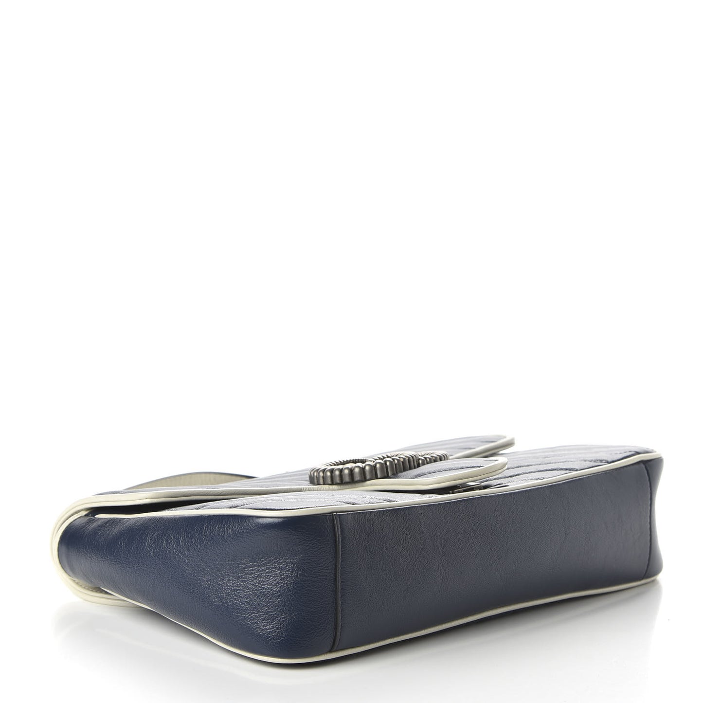 Vintage Effect Calfskin Matelasse Diagonal Medium Torchon GG Marmont Shoulder Bag Blue Agata Mystic White