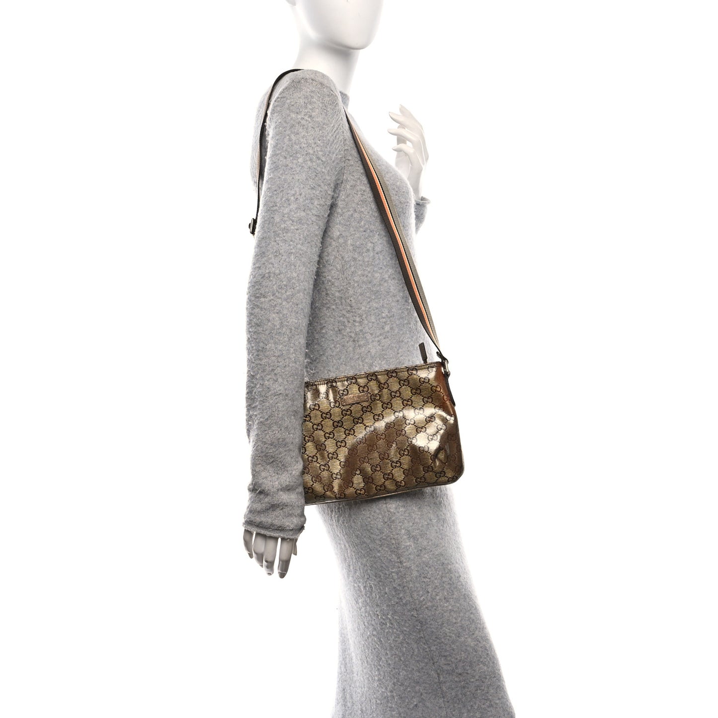Crystal Monogram Web Small Flat Messenger Crossbody Bronze