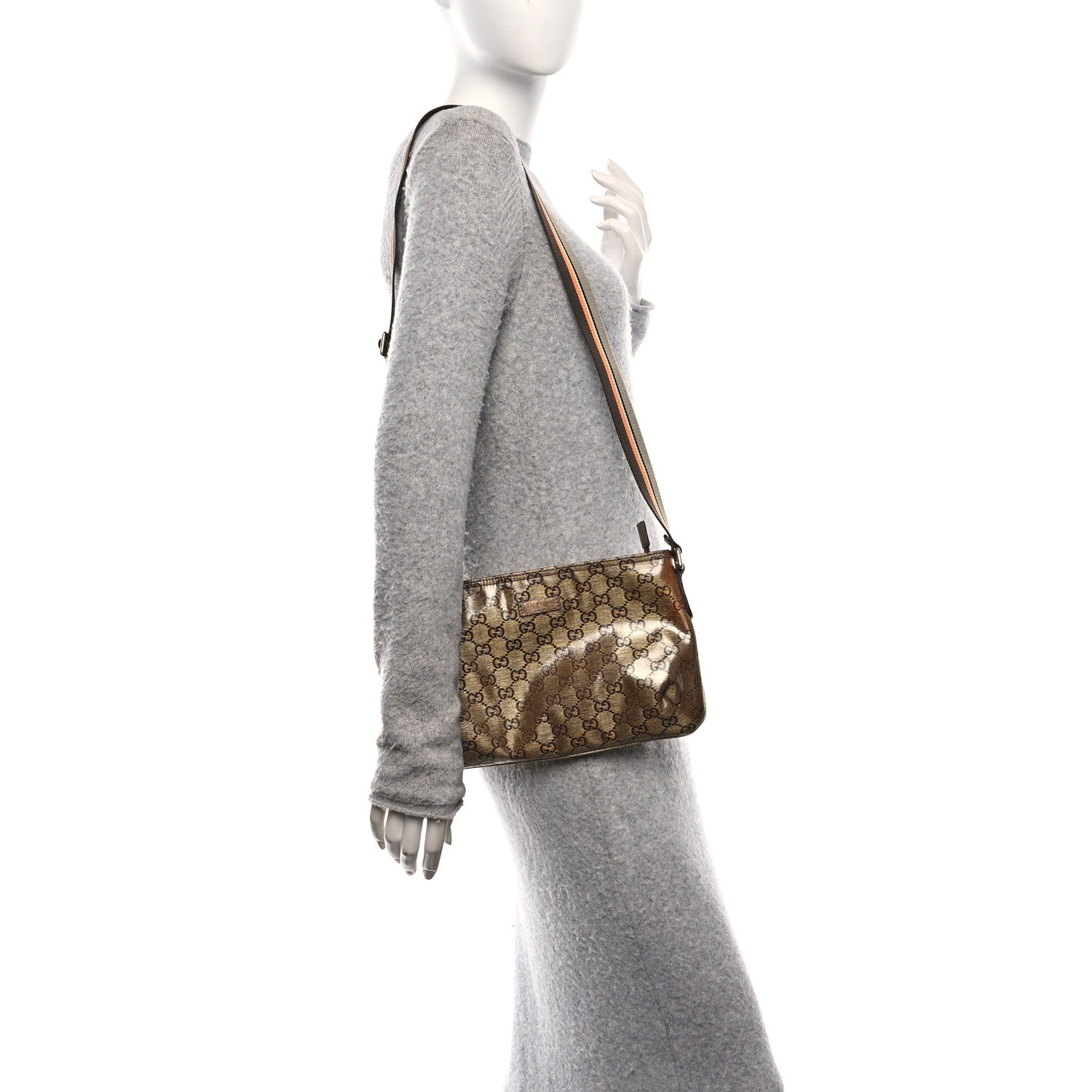 Gucci Crystal Monogram Web Small Flat Messenger Crossbody Bronze 2 of 13