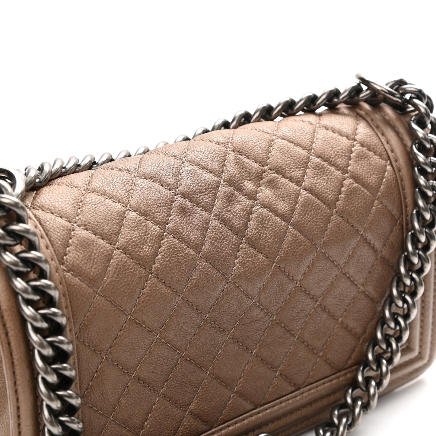 Grained Calfskin Quilted Medium Boy Flap Light Brown