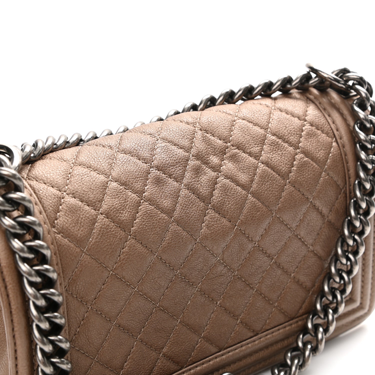 Chanel Metallic Calfskin Quilted Medium Boy Flap Taupe 11 of 15