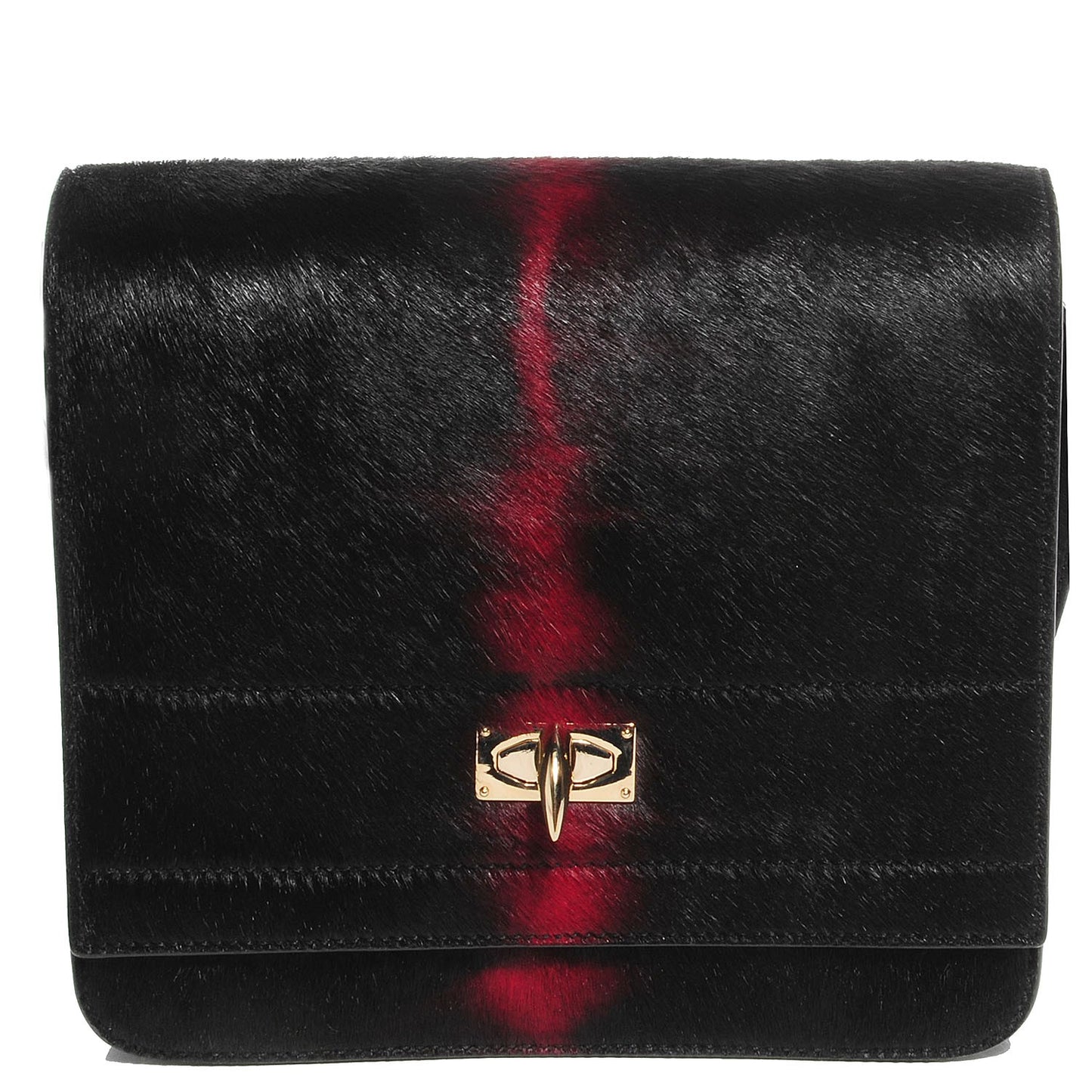 Calf Hair Abstract Flower Shark Lock Medium Flap Bag Black