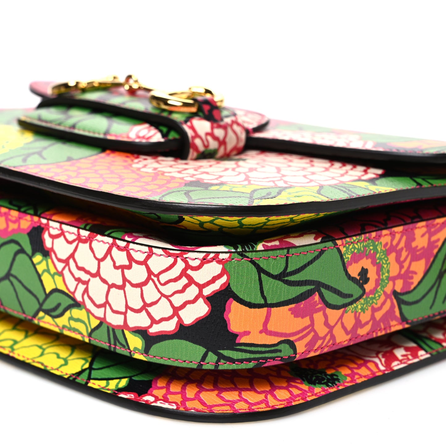 X KEN SCOTT New Shangai Calfskin Pomponica Print Horsebit 1955 Shoulder Bag Multicolor Fuxia Pompon