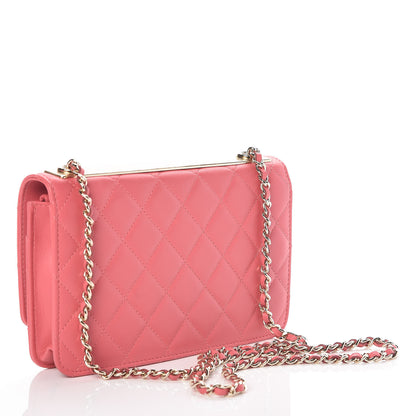 Chanel Lambskin Quilted Trendy CC Wallet On Chain WOC Bright Pink 3 of 11