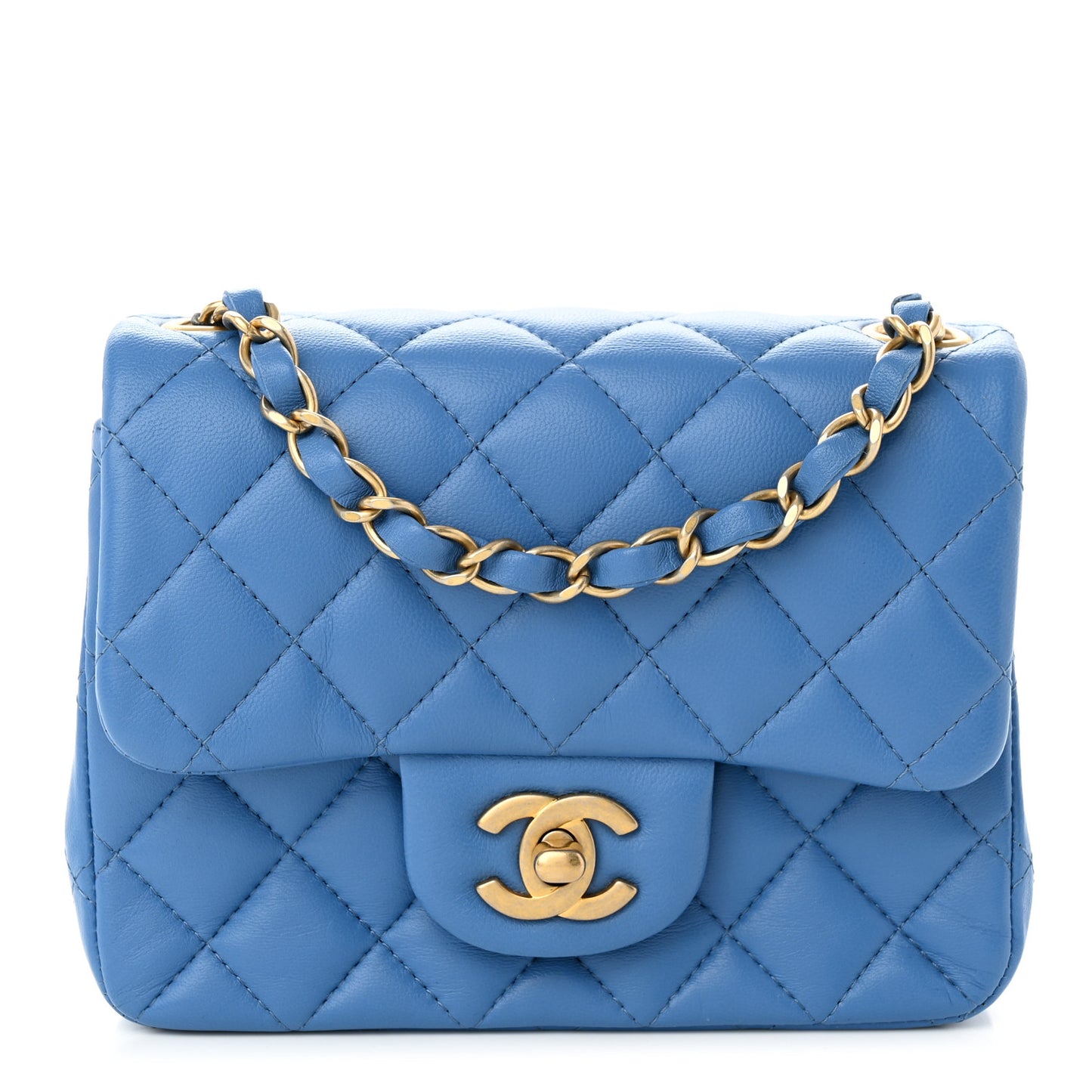 Lambskin Quilted Mini Square Flap Blue