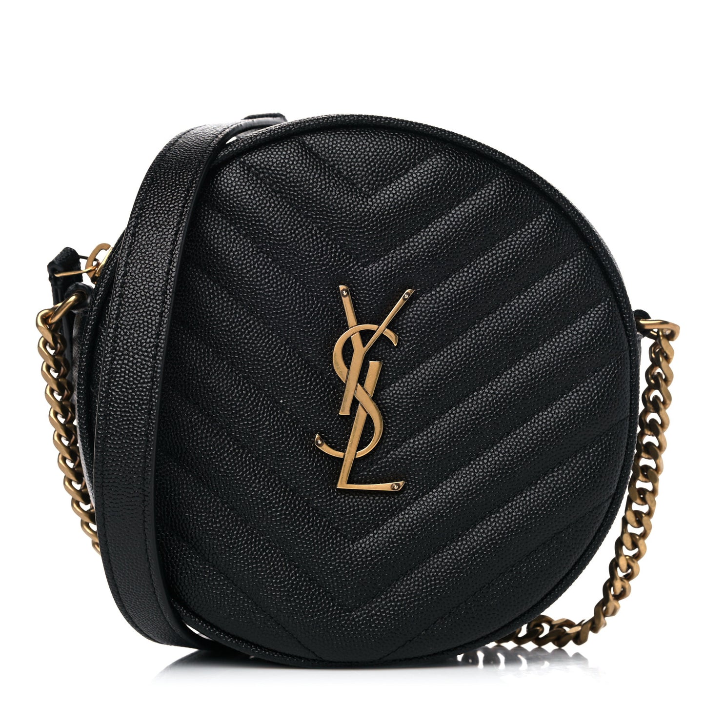 Grain De Poudre Matelasse Chevron Quilted Round Vinyle Camera Bag Black