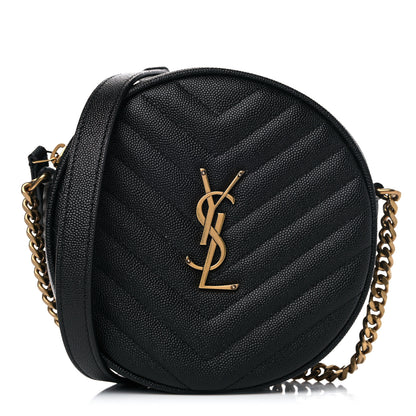 Saint Laurent Grain De Poudre Matelasse Chevron Quilted Round Vinyle Camera Bag Black 1 of 7