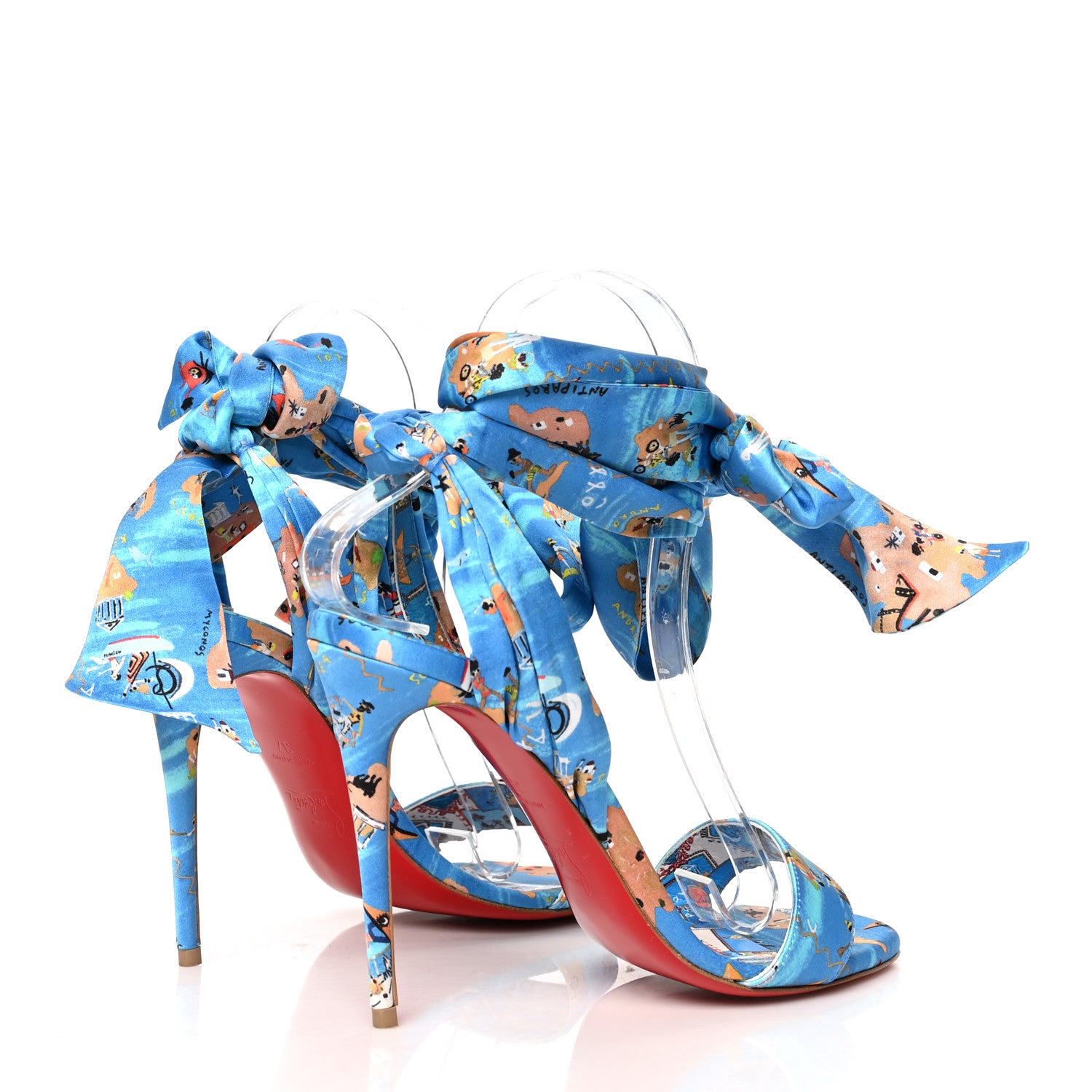 Christian Louboutin Crepe Satin Greekaba Du Desert 100 Sandal 37 Blue Multicolor 4 of 7