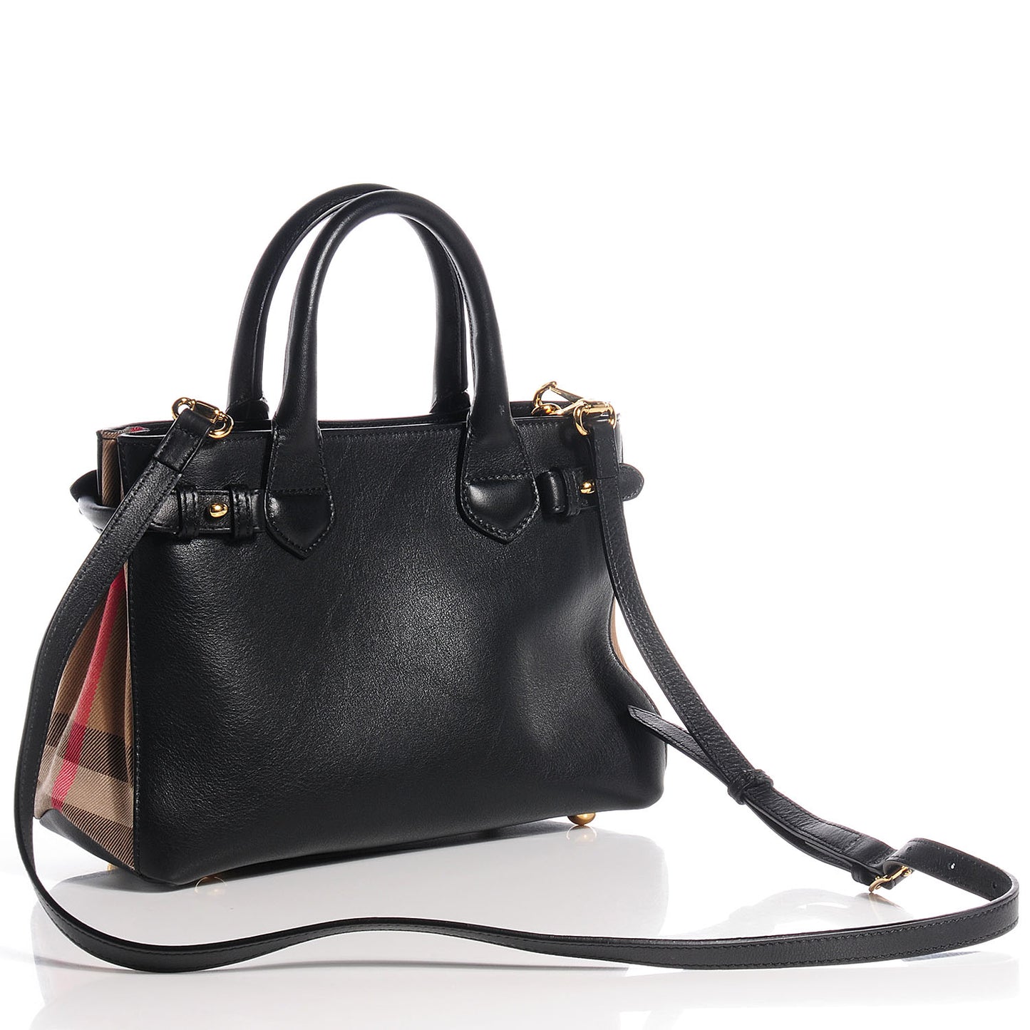 Calfskin House Check Small Banner Tote Black