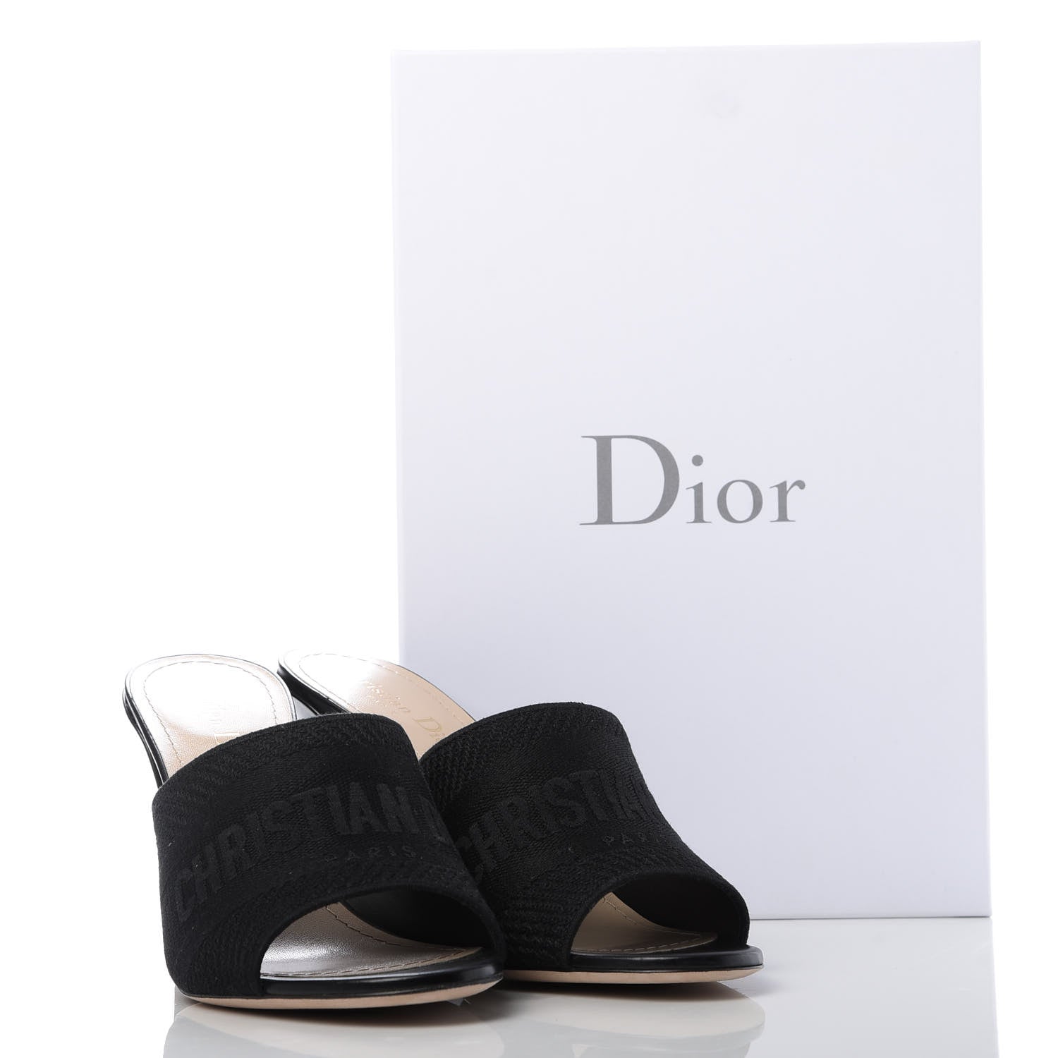 Christian Dior Cotton Embroidered D-Way Heeled Slide Sandal 39.5 Black 10 of 10