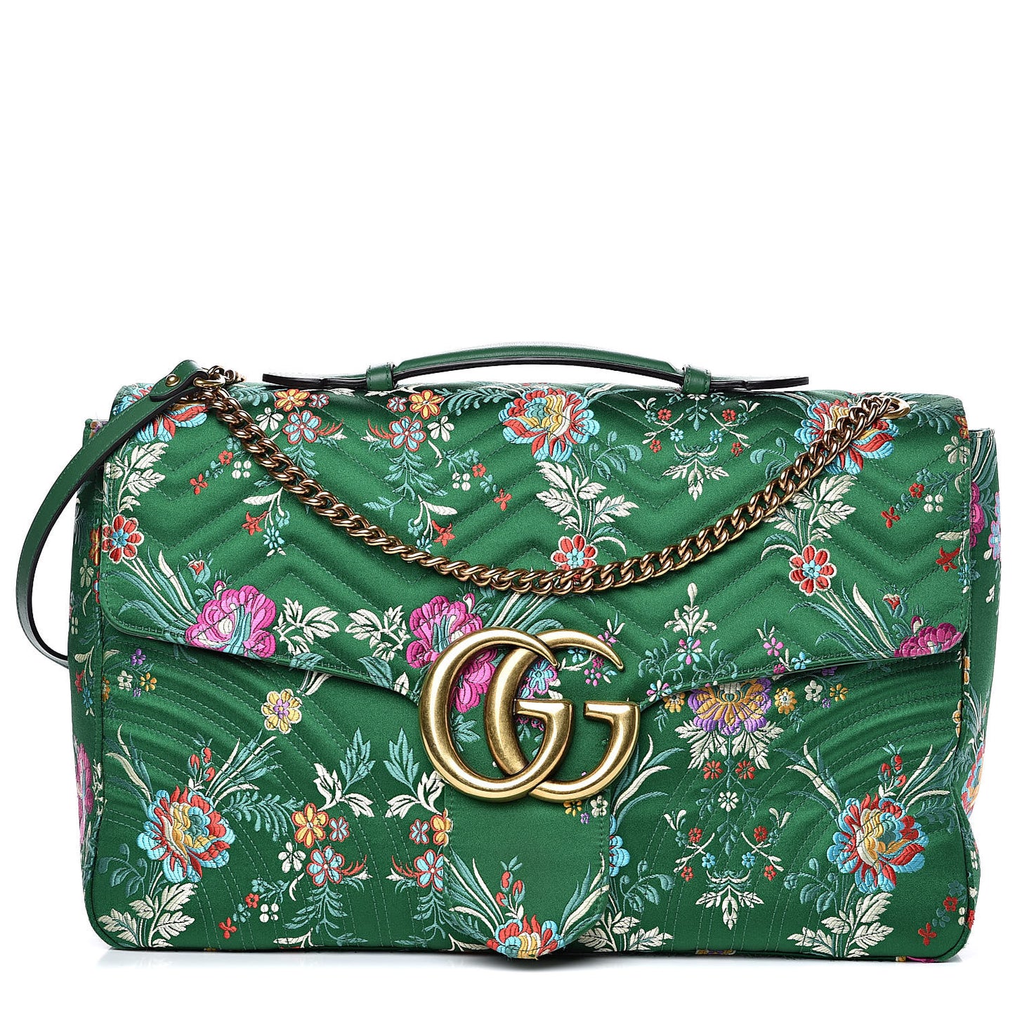 Jacquard Matelasse Floral Maxi GG Marmont Top Handle Shoulder Bag Green Multicolor