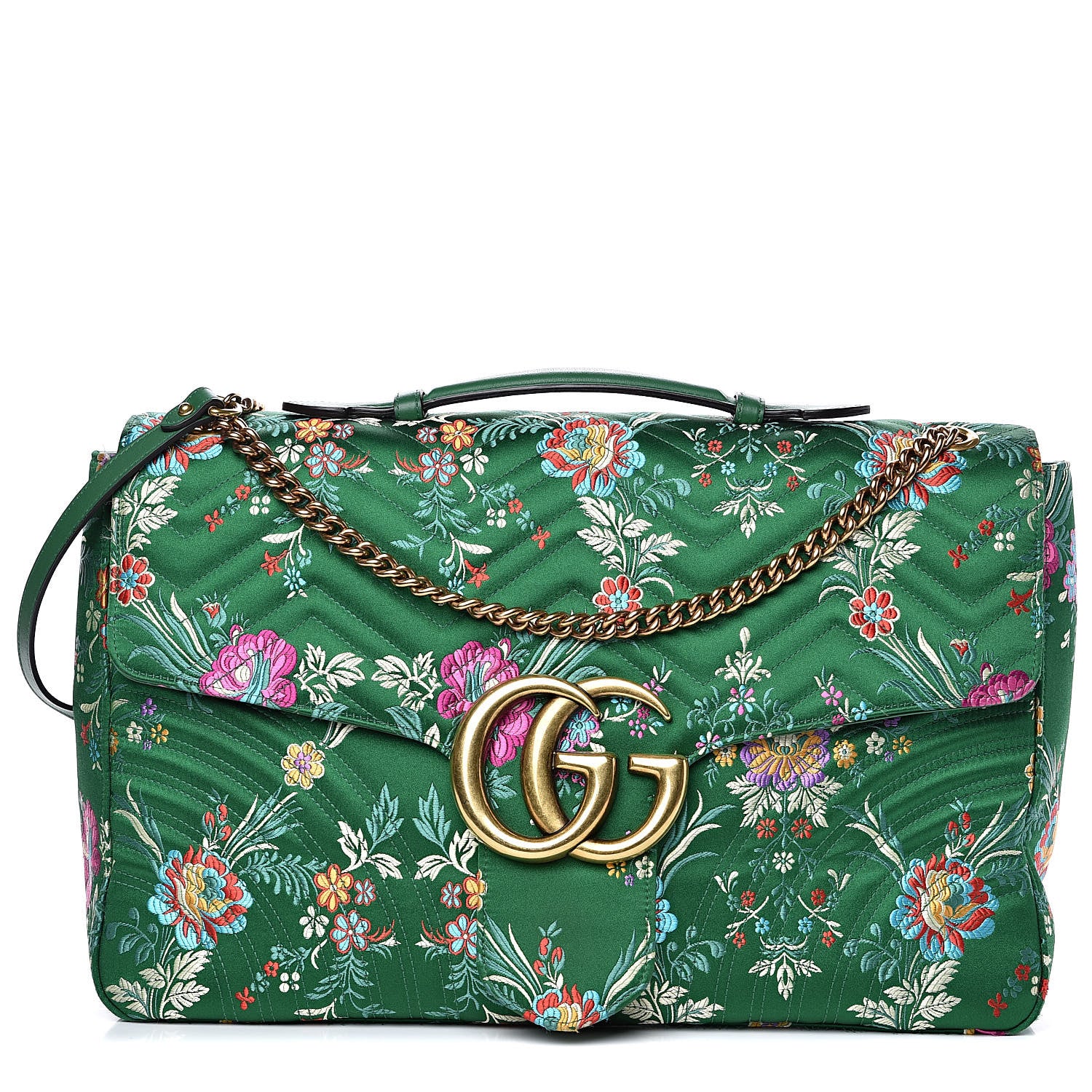 Gucci Jacquard Matelasse Floral Maxi GG Marmont Top Handle Shoulder Bag Green Multicolor 1 of 19