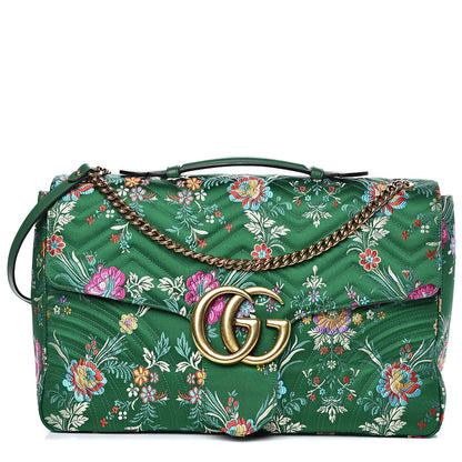 Gucci Jacquard Matelasse Floral Maxi GG Marmont Top Handle Shoulder Bag Green Multicolor 1 of 19
