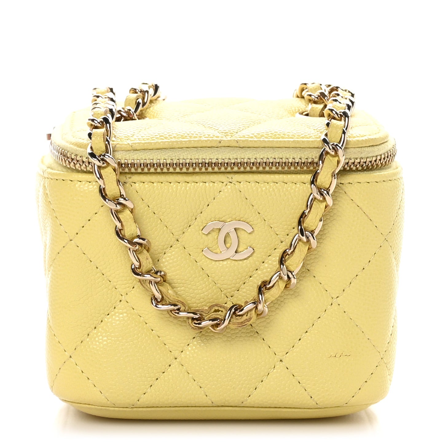 Caviar Quilted Mini Vanity Case With Chain Yellow
