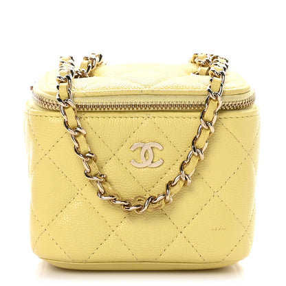 Chanel Caviar Quilted Mini Vanity Case With Chain Yellow 1 of 12