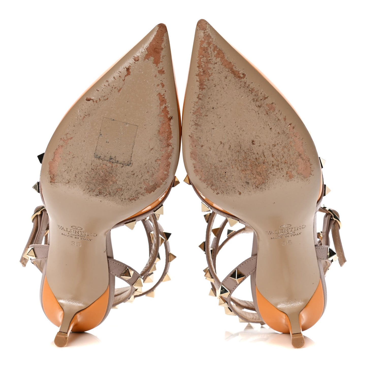 Patent Nappa Rockstud Ankle Strap 65mm Pumps 35 Mandarin Sorbet Poudre