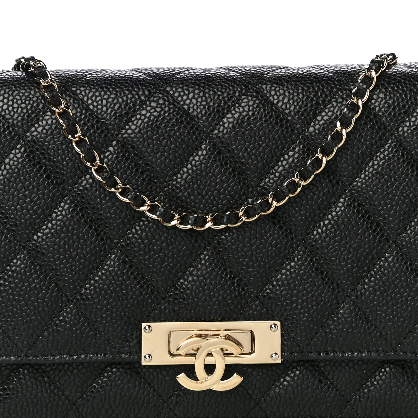 Caviar Quilted Golden Class Wallet On Chain WOC Black