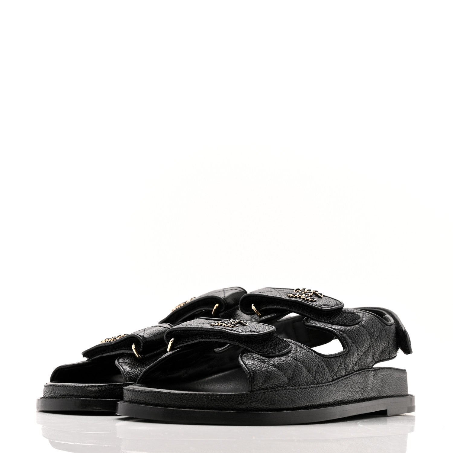 Chanel Grained Calfskin Velcro Dad Sandals 39.5 Black 4 of 10