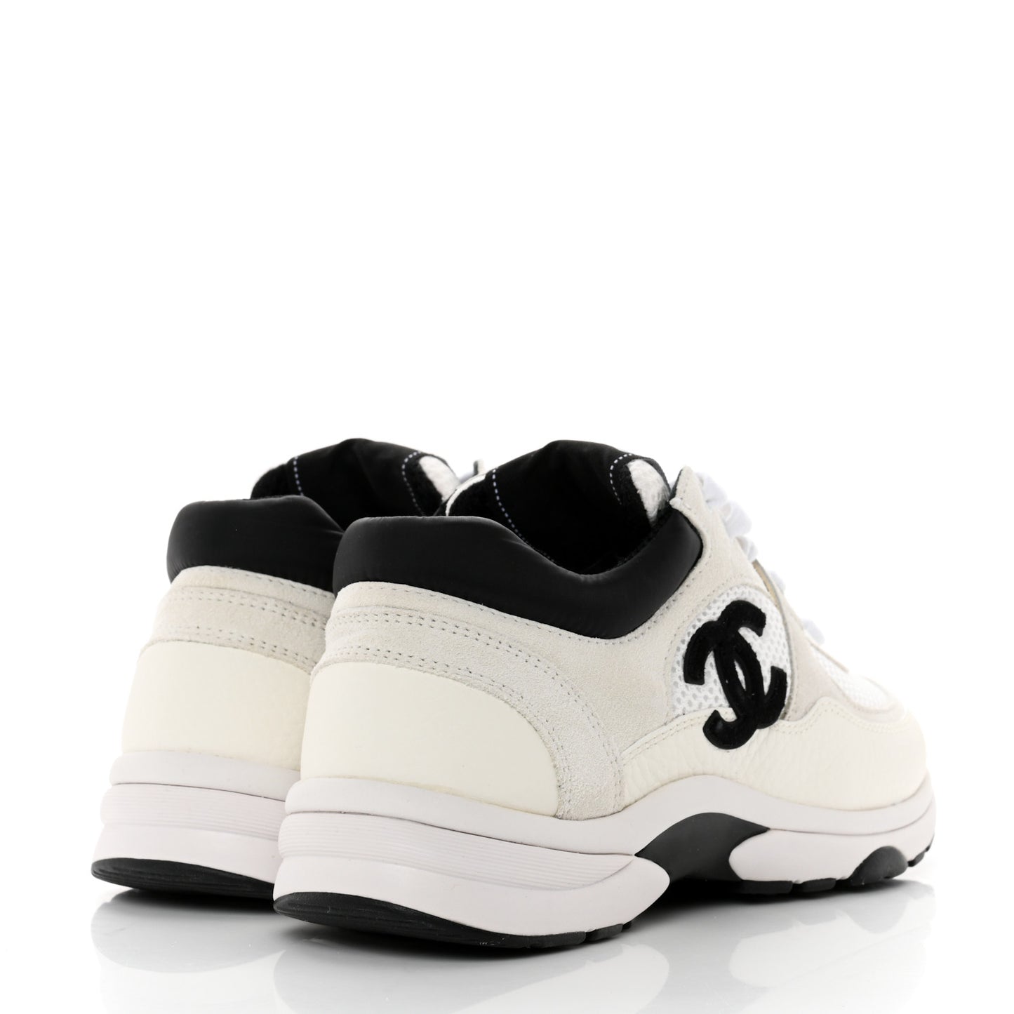 Mesh Suede Calfskin Grained Calfskin Womens CC Sneakers 36 White Black