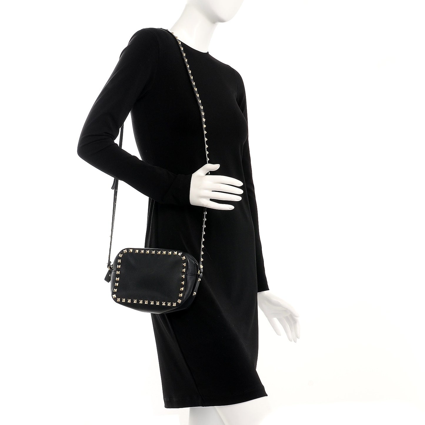 Calfskin Rockstud Camera Crossbody Bag Black