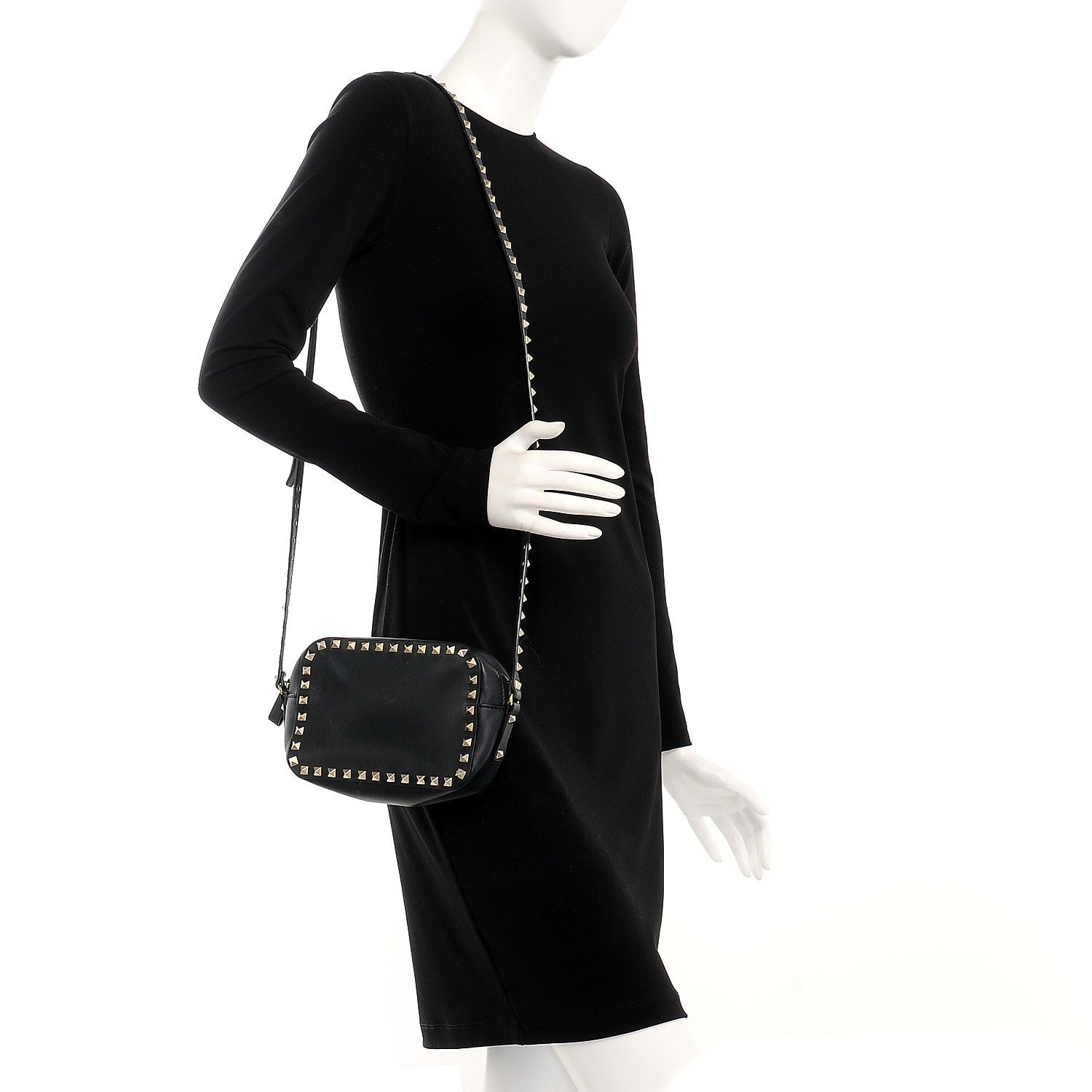 Valentino Garavani Calfskin Rockstud Camera Crossbody Bag Black 2 of 7