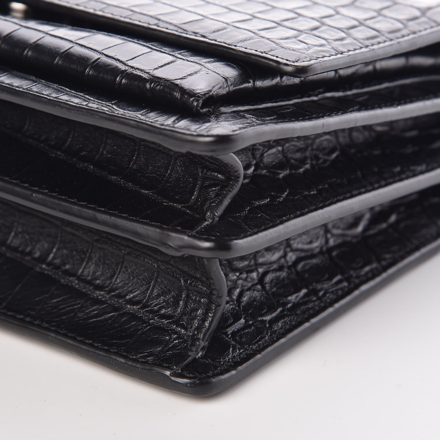 Calfskin Crocodile Embossed Medium Monogram Sunset Black