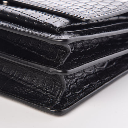 Saint Laurent Calfskin Crocodile Embossed Medium Monogram Sunset Black 9 of 9