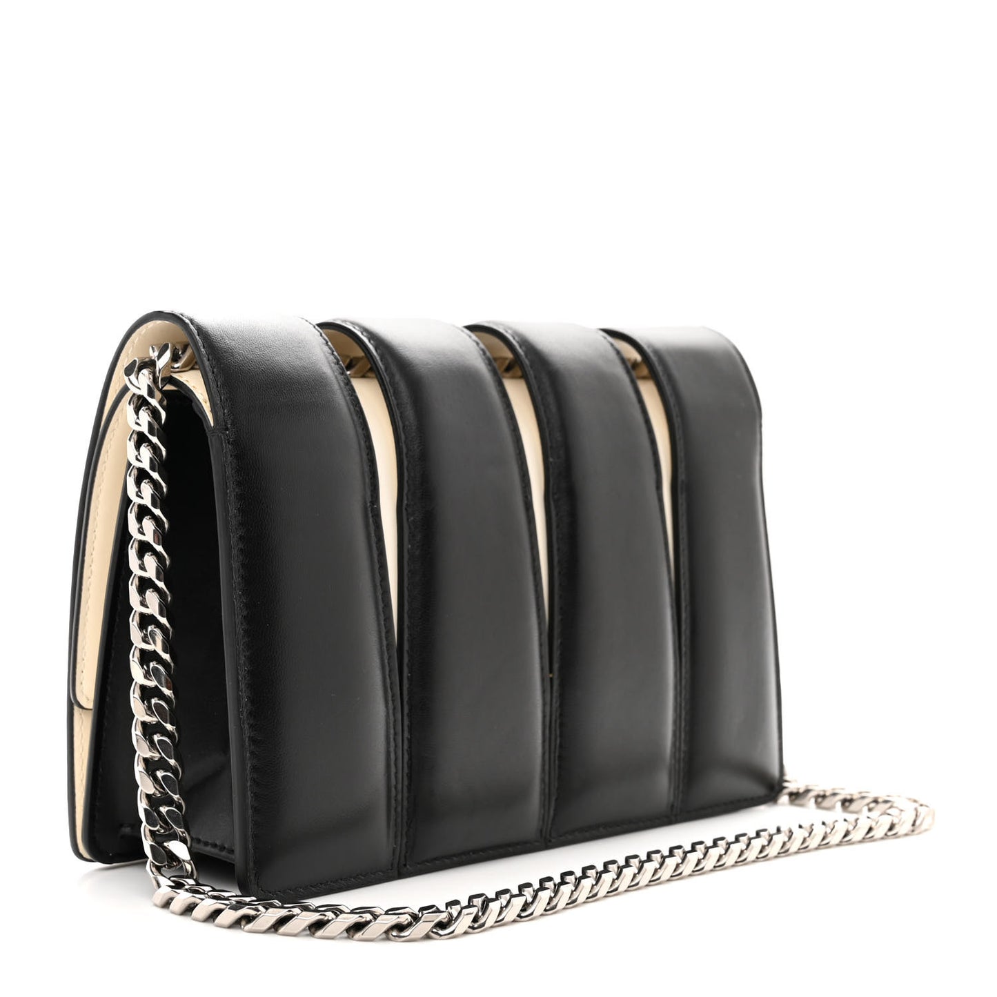 Calfskin Slash Knuckle Shoulder Bag Black Ivory