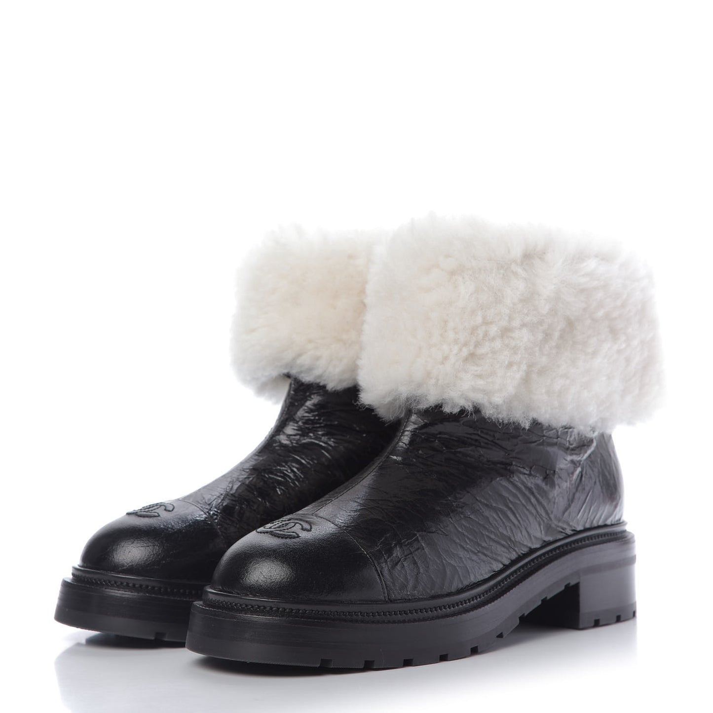 Lambskin Shearling Short Boots 40 Black