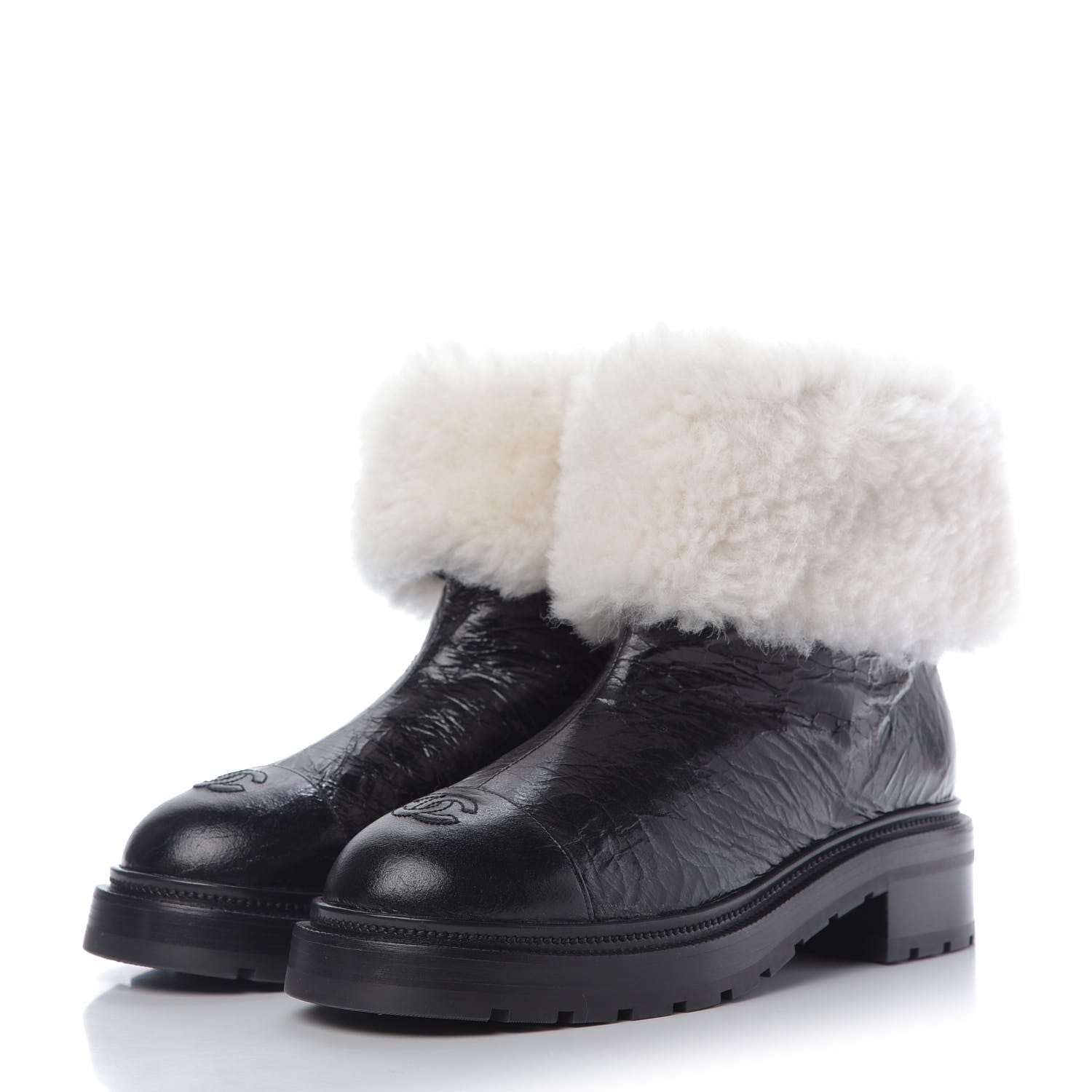 Chanel Lambskin Shearling Short Boots 40 Black 3 of 10