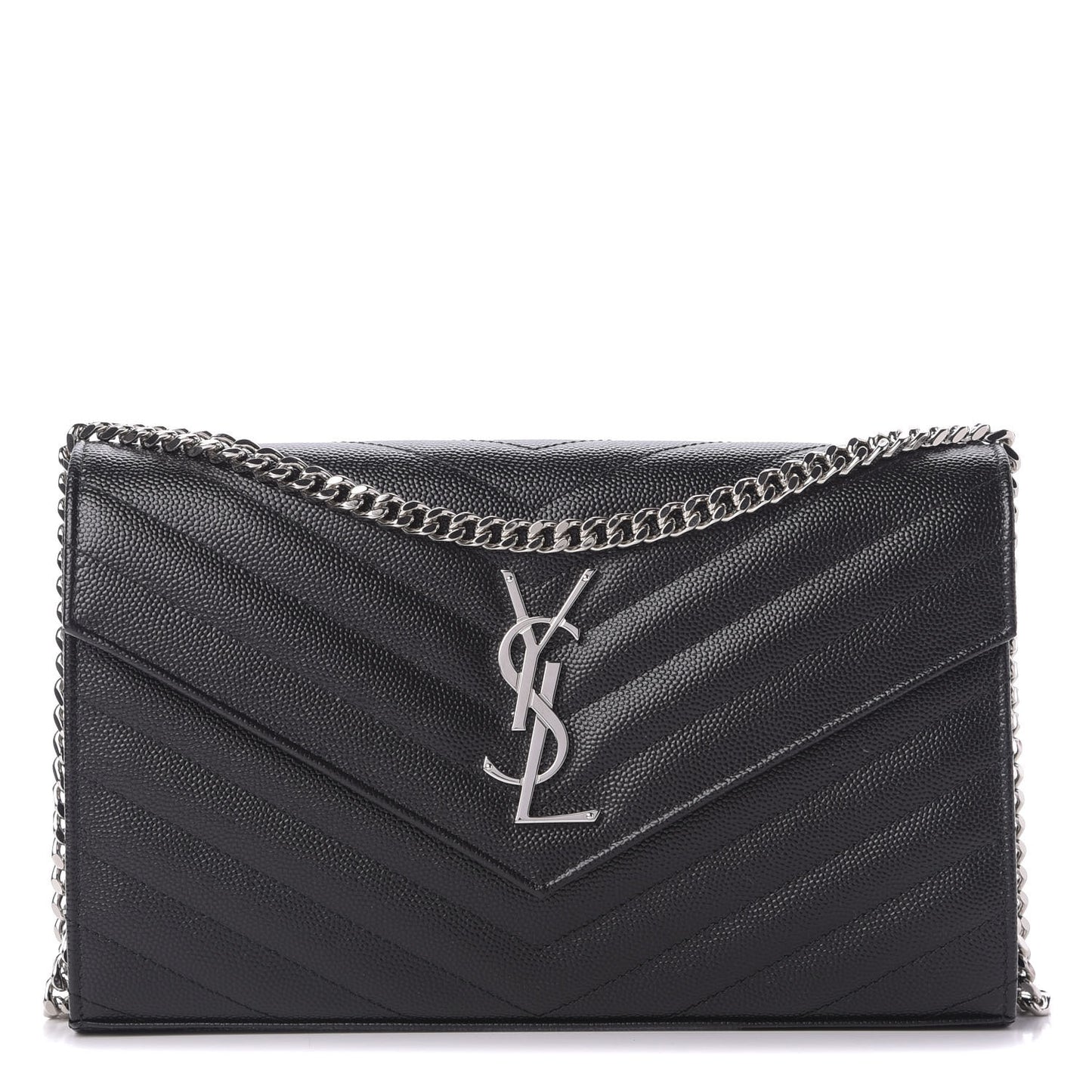 Grain De Poudre Matelasse Chevron Monogram Chain Wallet Black