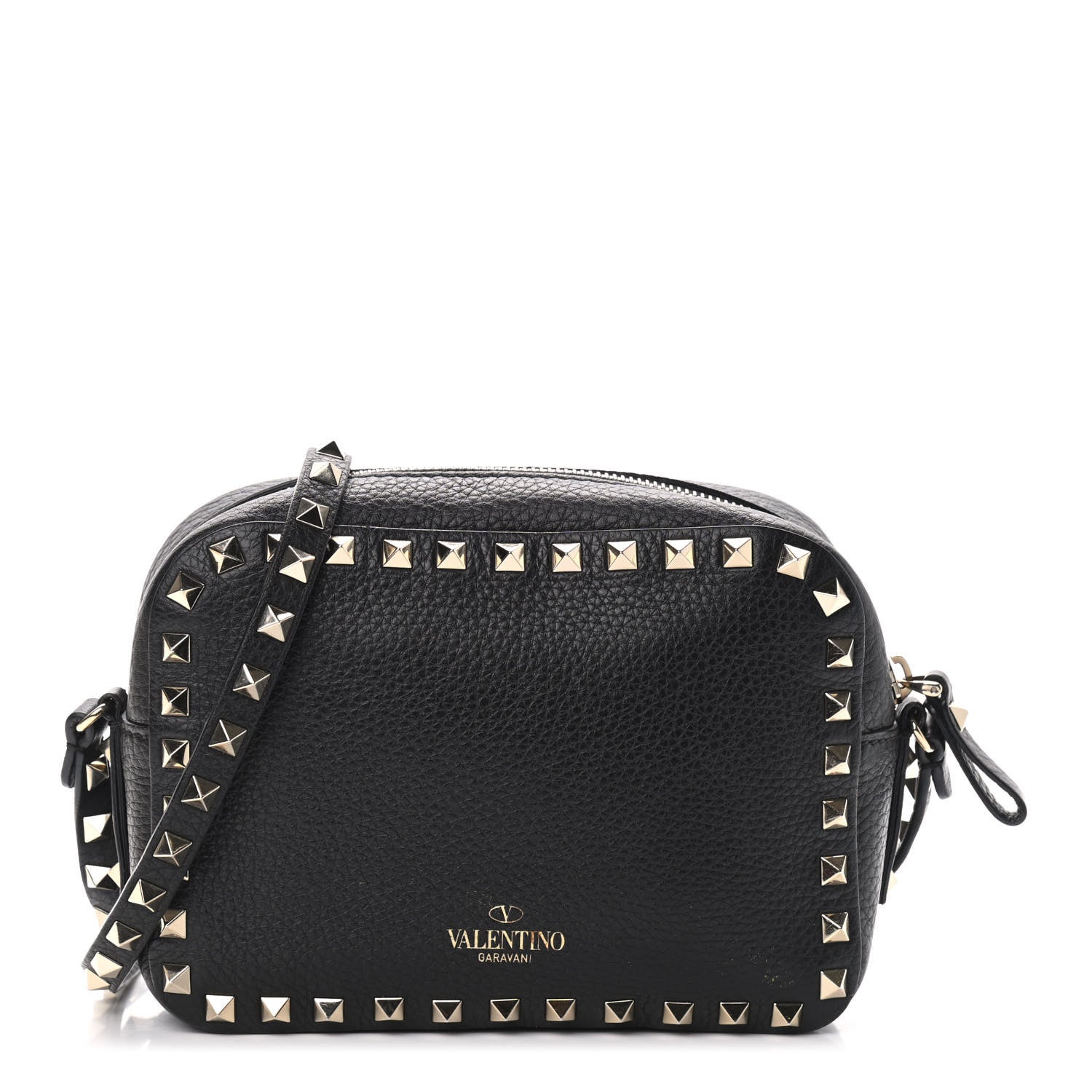 Valentino Garavani Pebbled Calfskin Rockstud Camera Crossbody Bag Black 1 of 8