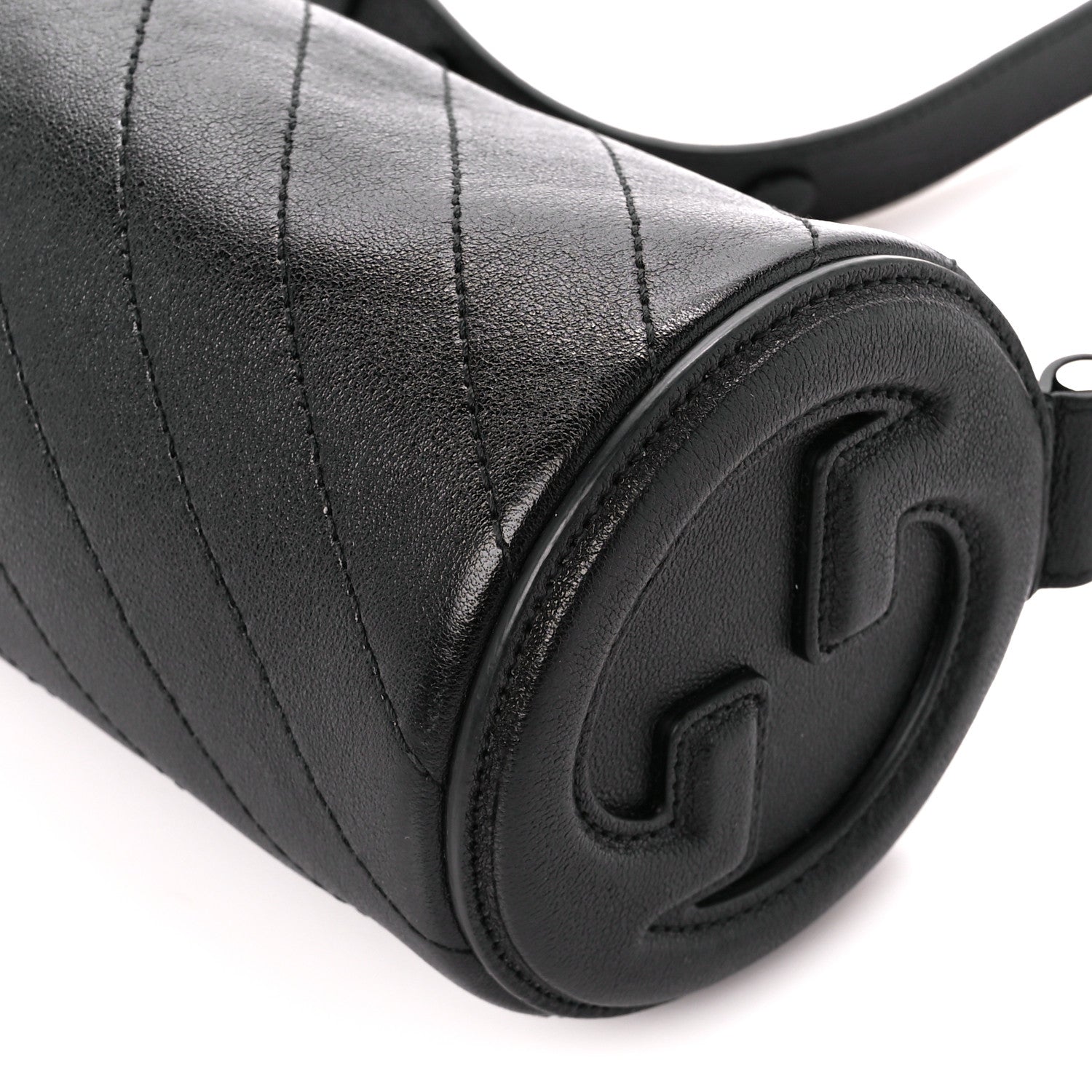 Gucci Sakai Be Green Calfskin Diagonal Stitched Mini Blondie Barrel Shoulder Bag Black 9 of 9