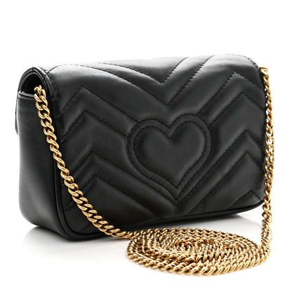 Gucci Calfskin Matelasse Super Mini GG Marmont Shoulder Bag Black 3 of 10