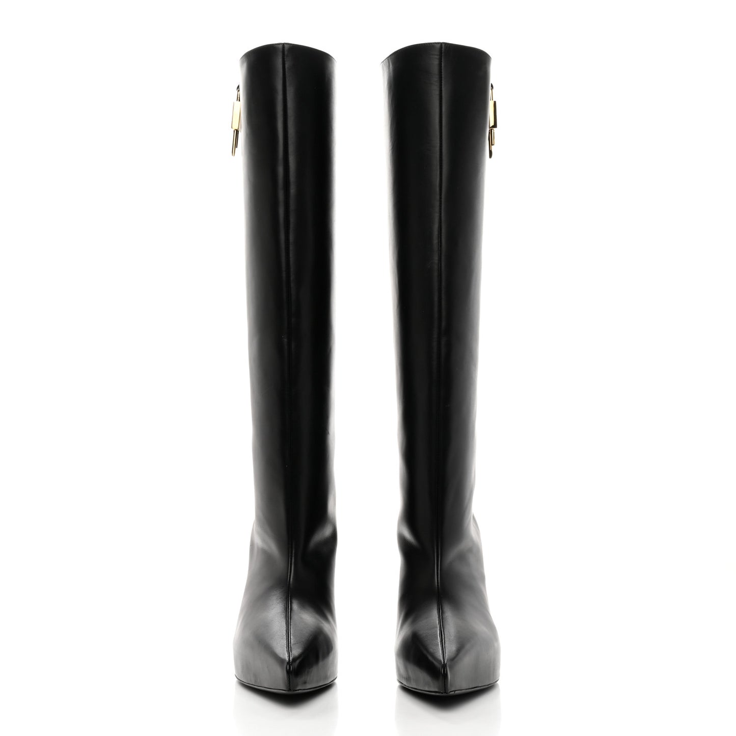 Calfskin G Lock Wedge Knee High Boots 38 Black