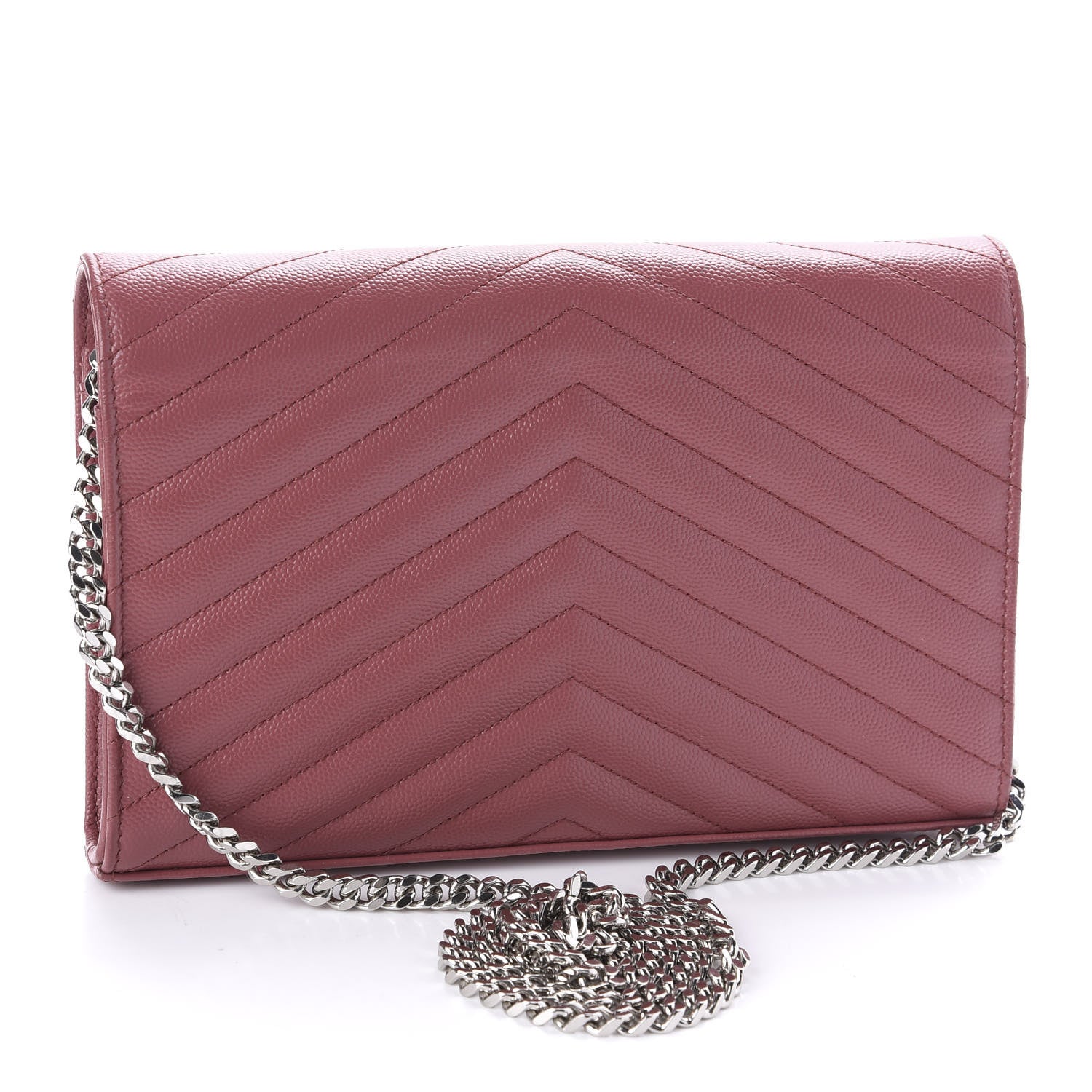 Saint Laurent Grain De Poudre Matelasse Chevron Monogram Chain Wallet Blush Fonce 3 of 10