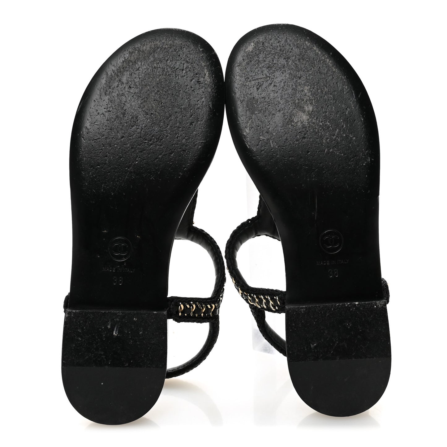 Lambskin Embroidered CC Thong Sandals 38 Black