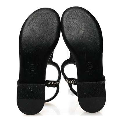 Chanel Lambskin Embroidered CC Thong Sandals 38 Black 6 of 9