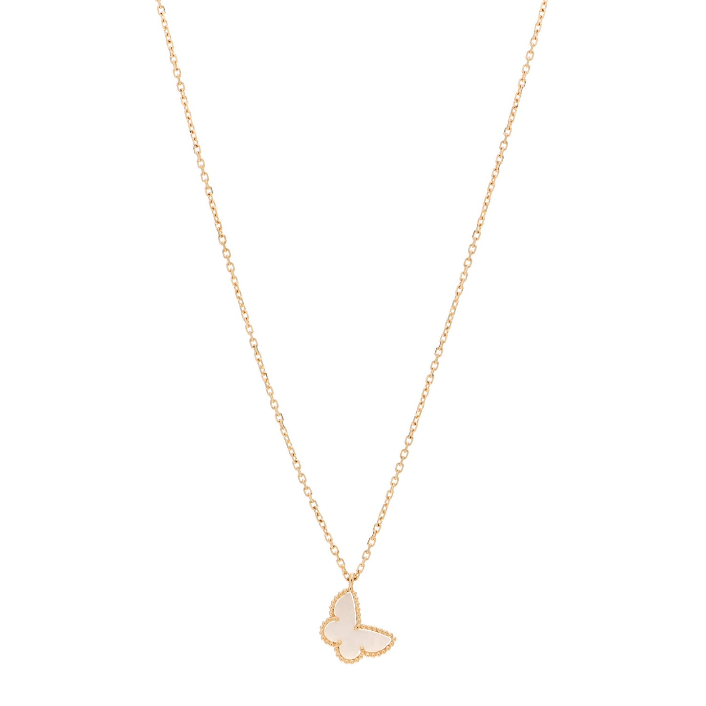 18K Yellow Gold Mother of Pearl Sweet Alhambra Butterfly Pendant Necklace