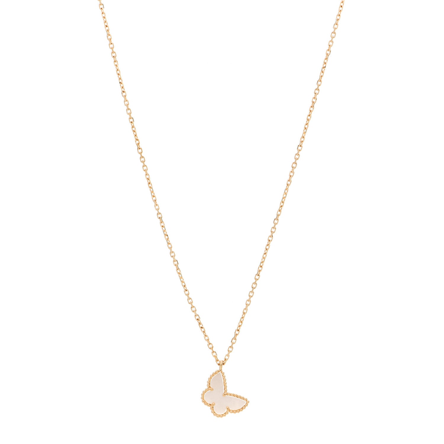 Van Cleef & Arpels 18K Yellow Gold Mother of Pearl Sweet Alhambra Butterfly Pendant Necklace 1 of 5