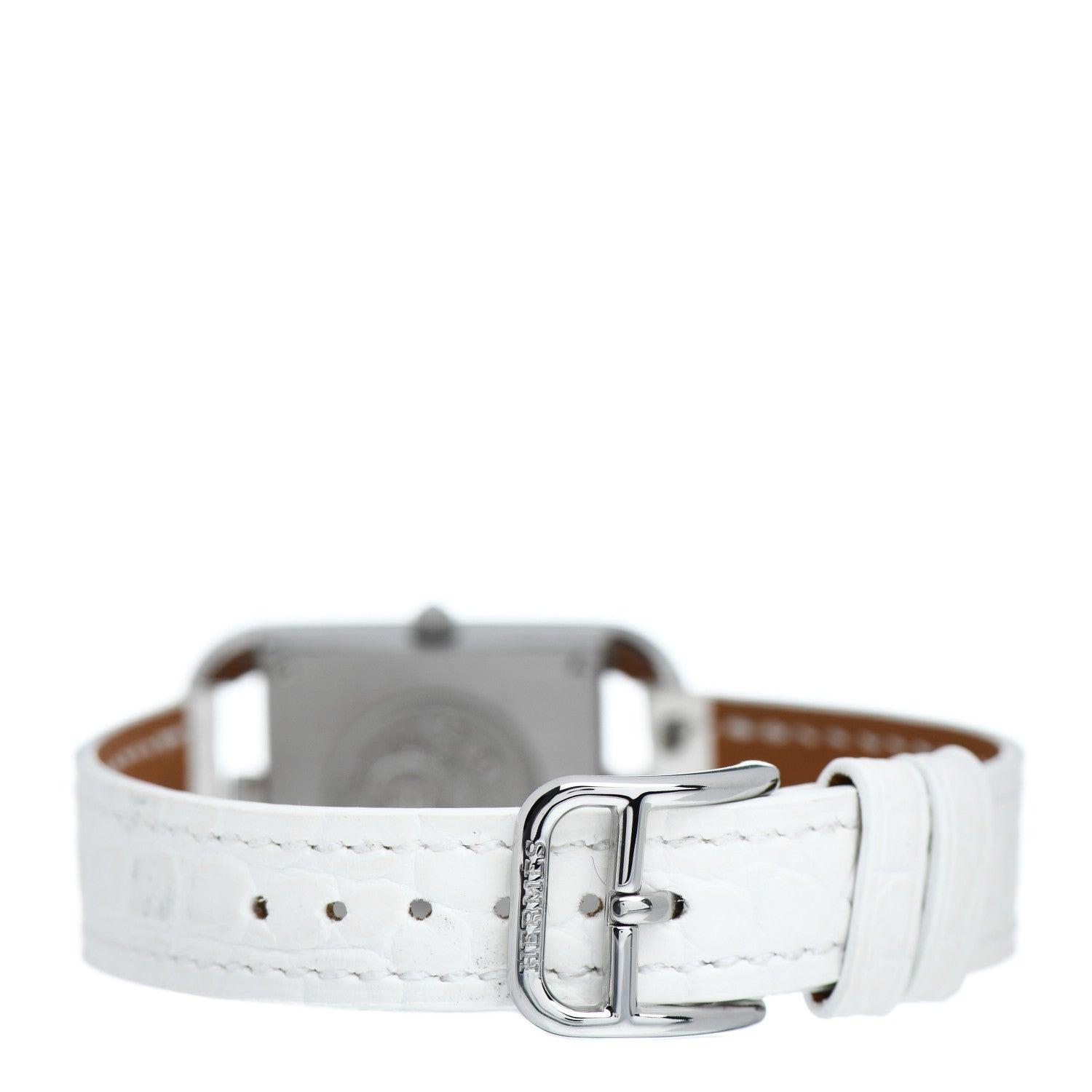 Hermes Stainless Steel Alligator Diamond 23mm Cape Cod Quartz Watch Blanc 3 of 5